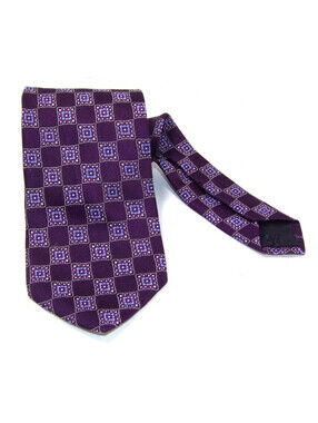 Brooks Brothers 346 Mens Silk Tie Purple Silver Geometric Medallion Woven USA